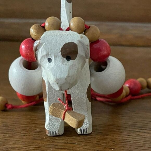 Vintage Large Dog Hand Carved & Painted Wood Necklace with Beads 24" - Picture 2 of 7
